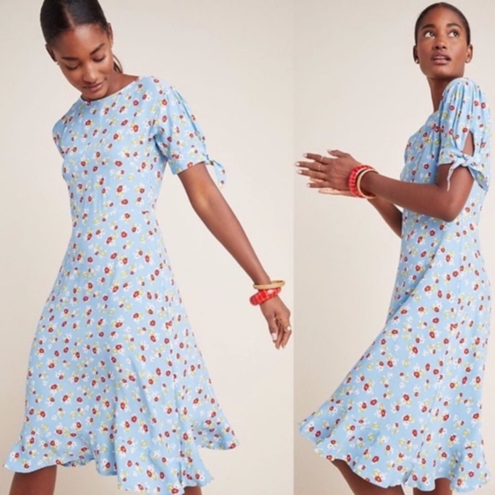 Faithfull the Brand Erin Blue Floral Midi Dress Size 6